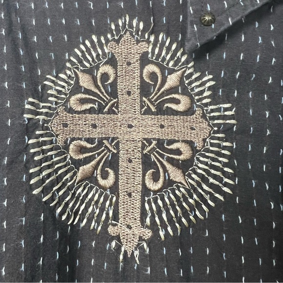 VINTAGE Fender Custom Shop Brown Men L Long Sleeve Cotton Shirt Cross Embroidery - Picture 6 of 11